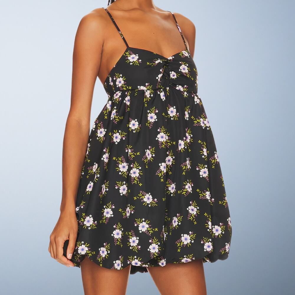 Free People In A Bubble Black Floral Mini Dress Size Large